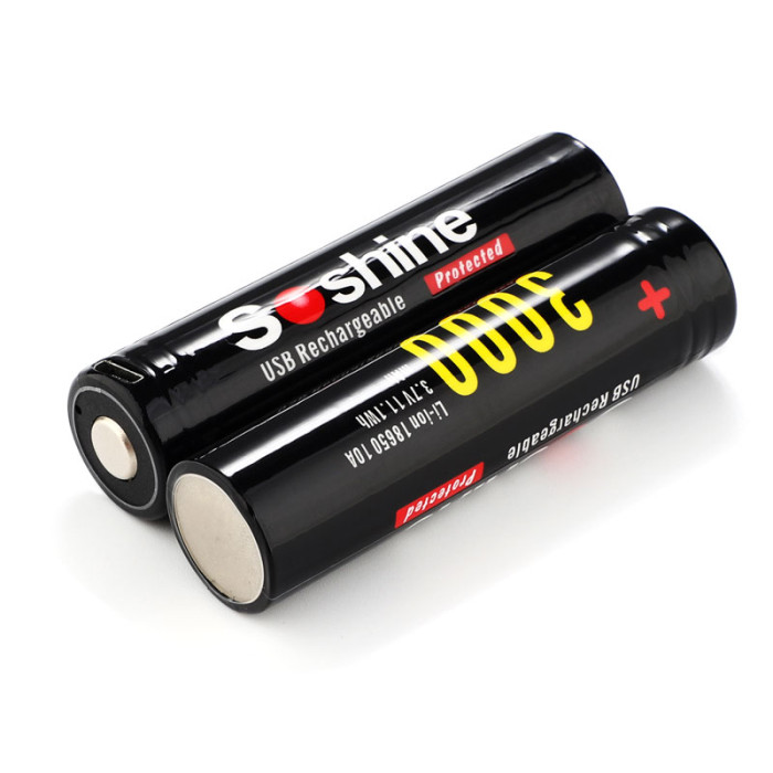 Аккумулятор 18650 Li-Ion Soshine 18650USB-3.7-3000, microUSB, 3000mAh, 5A, 4.2/3.6/2.75V  