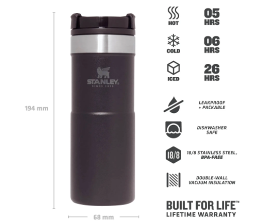 Термочашка Stanley Classic Never Leak - черная - 0.35 л.  