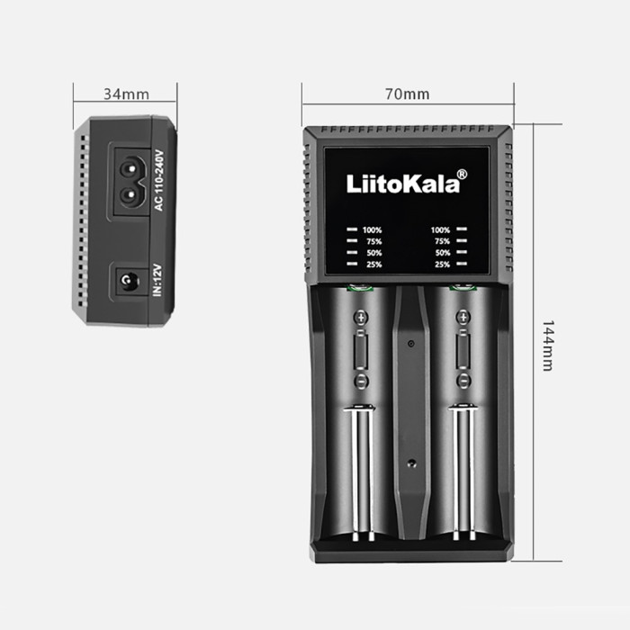 Универсальное зарядное устройство LiitoKala Lii-PL2 EU на 2 канала + автомобильный кабель  