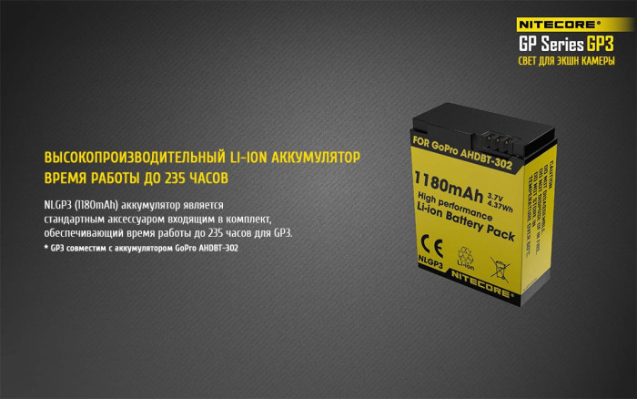 Фонарь для камер GoPro Nitecore GP3  