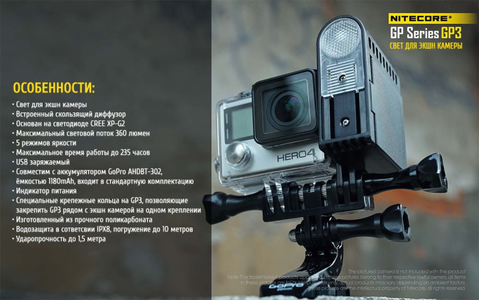 Фонарь для камер GoPro Nitecore GP3  