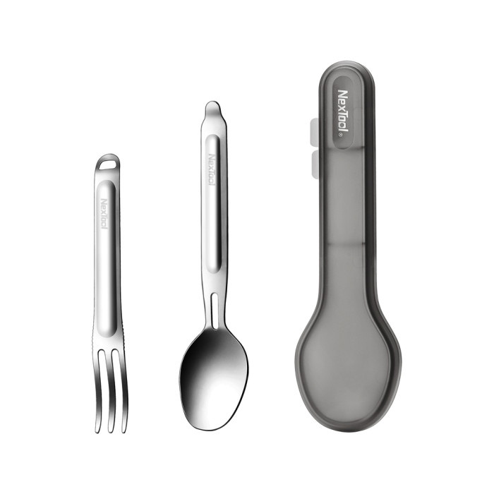 Туристический набор ложка-вилка NexTool Portable Stainless Steel Tableware, нержавеющая сталь  