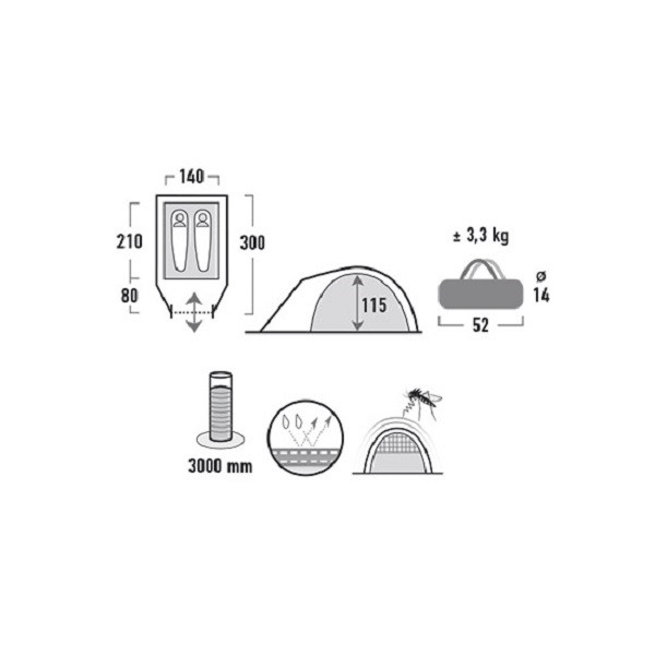 Палатка High Peak Nevada 2 (Dark Grey/Red)  