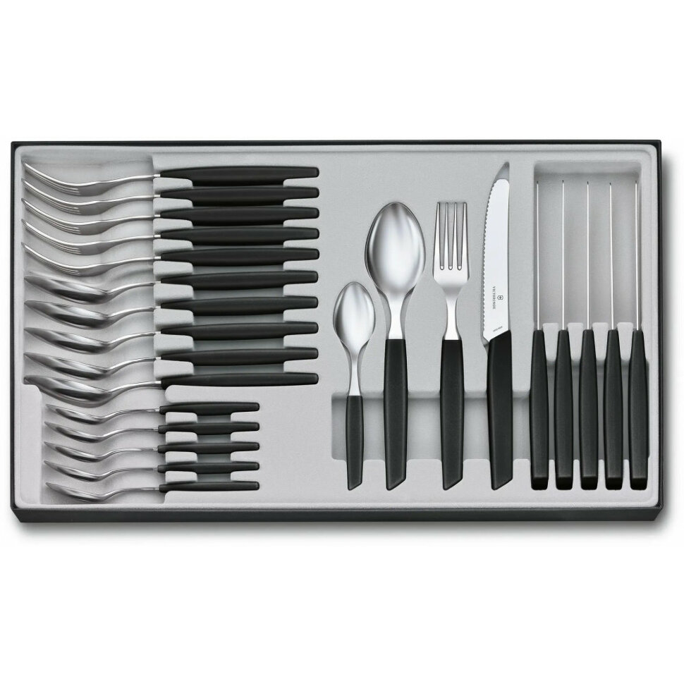 Набор кухонный Victorinox Swiss Modern Table Set 24 шт с черн. ручкой (6 ножей tomato,6 вилок,6 ложек,6 ложек)