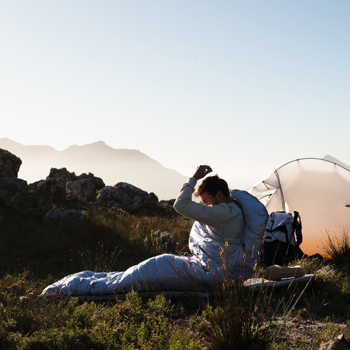 Спальник с натуральным пухом Naturehike CW400 NH18C400-D, р-р L, желто-серый  