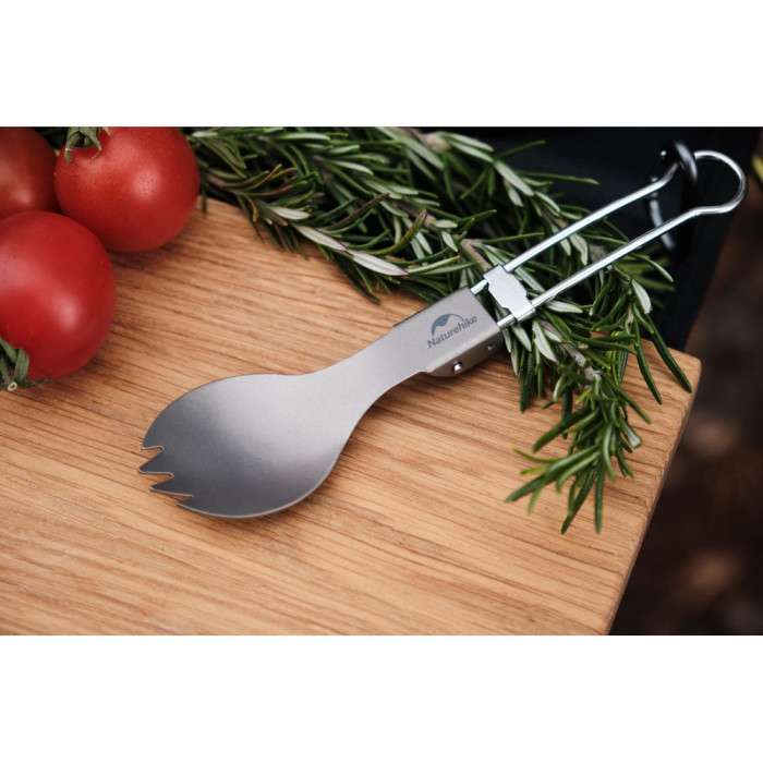 Ложко-вилка титановая складная Naturehike NH19C001-J серая с мешочком  