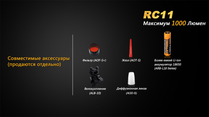 Карманный фонарь Fenix RC11 , серый,XM-L2 U2 LED, 1000 люмен  