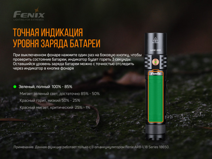 Карманный фонарь Fenix LD32 UVC , серый, XHP 35 HI (холодный белый), 1200 люмен  