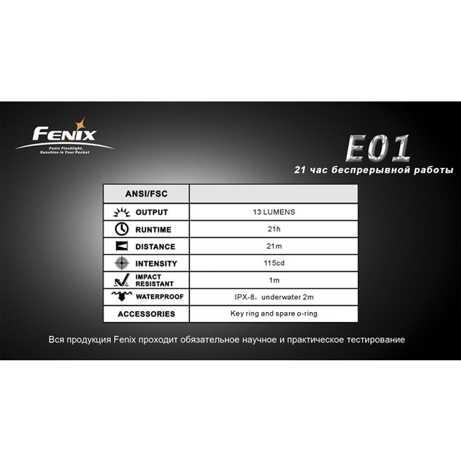 Фонарь-брелок Fenix E01 Nichia, белый, GS LED , 13 лм., синий  