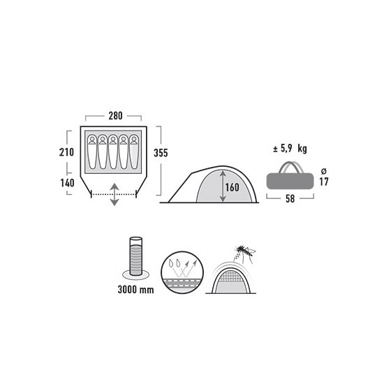 Палатка High Peak Nevada 5 (Dark Grey/Red)  