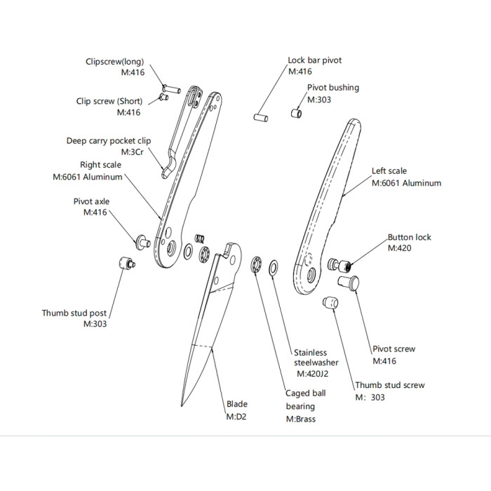Нож Hightron Birdidi, D2, алюминий, черный, сатиновый клинок  