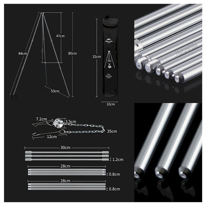 Тренога трехсекционная для котла Naturehike Light Tripod NH17S00S-G, алюминий / сталь  