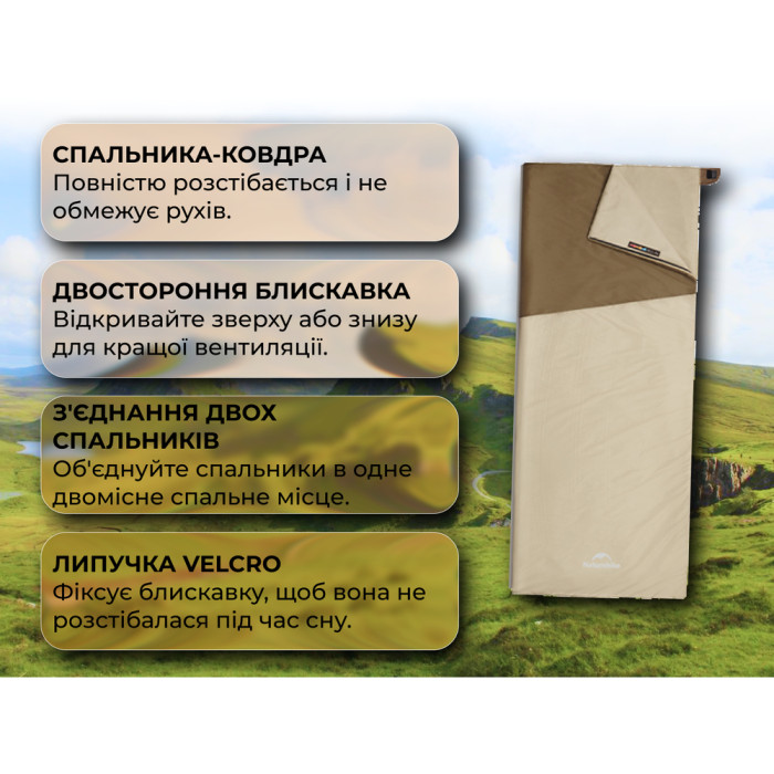 Спальник сверхлегкий Naturehike Sunny Day PL01 LW180 CNK2550WS026, (15°C), p-p regular, коричневый  