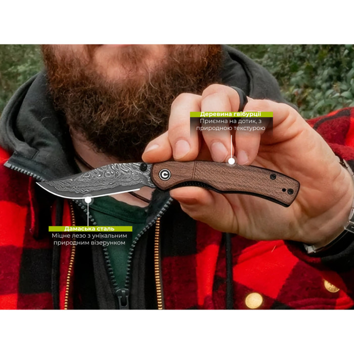 Нож складной карманный Civivi Clingman (7.6 см) Damascus / Guibourtia Wood дерево  