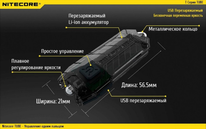 Фонарь-брелок Nitecore TUBE V2.0, 55 люмен (черный)  