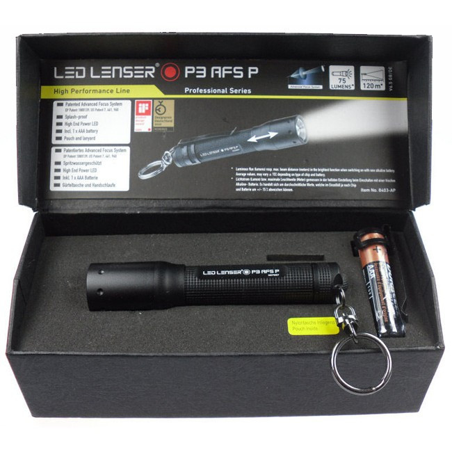 Фонарь-брелок Led Lenser P3 AFS P, 75 лм, черный (картонная уп.)  