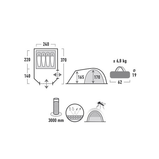Палатка High Peak Tessin 4 (Dark Grey/Red)  
