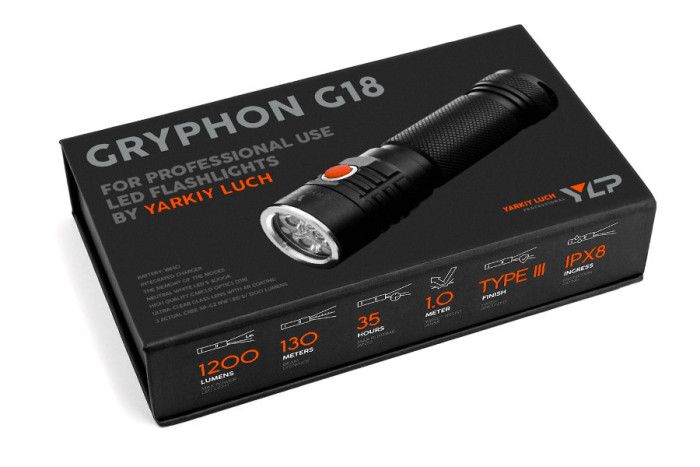 Карманный фонарь Яркий Луч YLP GRYPHON G18, черный, Cree XP-G2 nw  