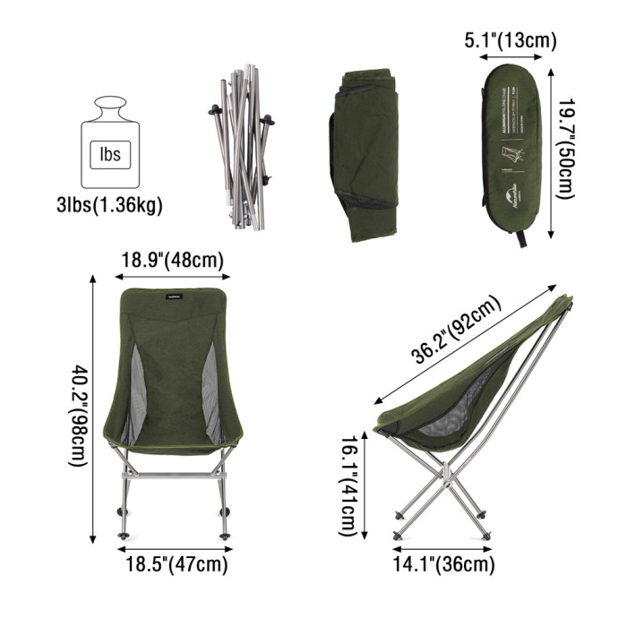 Стул складной Naturehike YL06 NH18Y060-Z, зеленый  