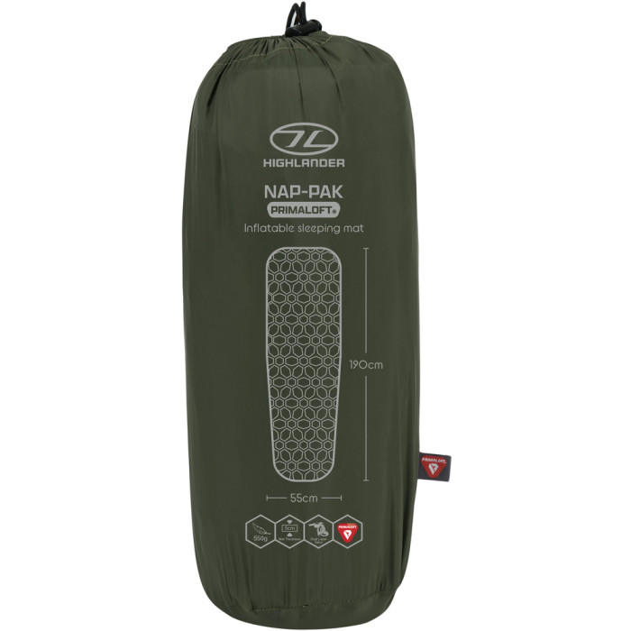 Коврик надувной Highlander Nap-Pak Inflatable Sleeping Mat PrimaLoft 5 cm Olive (AIR072-OG) (930481)  