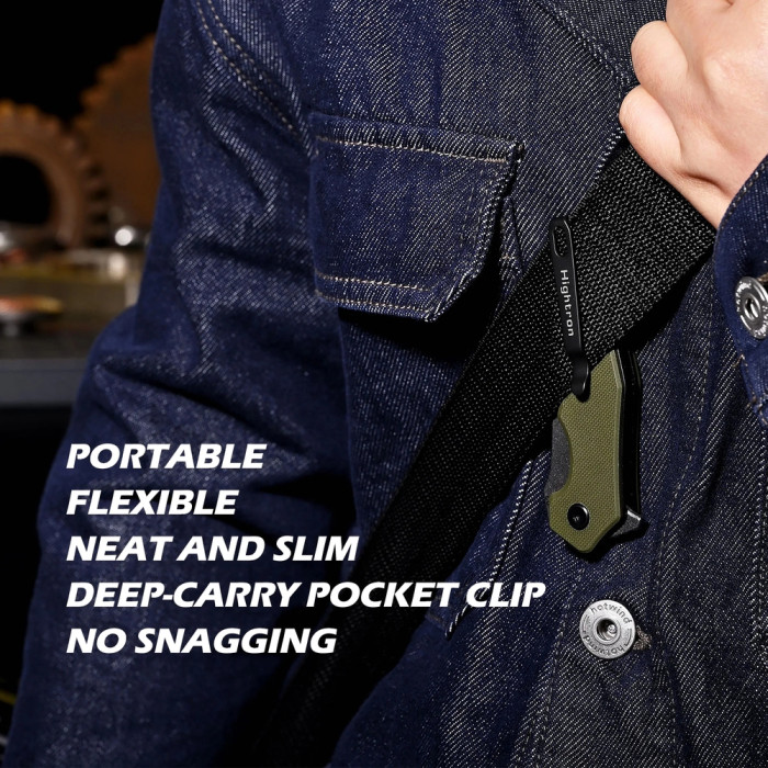 Нож Hightron Mini Ventura, D2, G10, зеленый, стальной stonewash клинок  