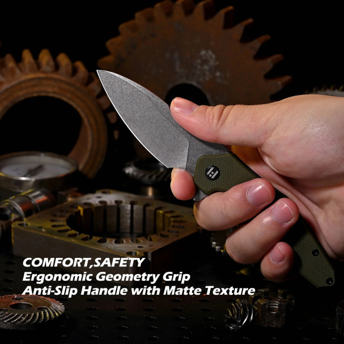 Нож Hightron Mini Ventura, D2, G10, зеленый, стальной stonewash клинок  