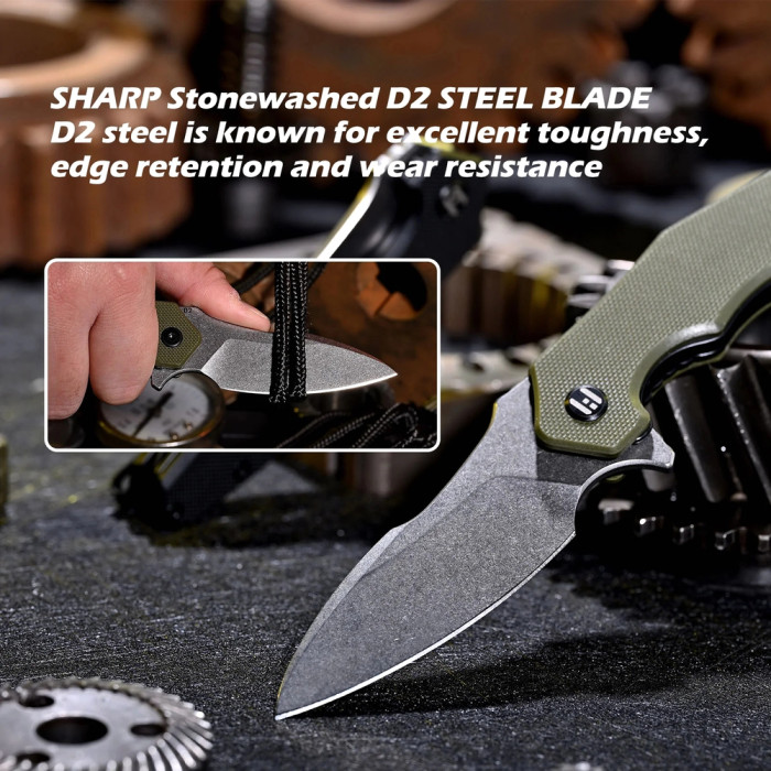 Нож Hightron Mini Ventura, D2, G10, зеленый, стальной stonewash клинок  