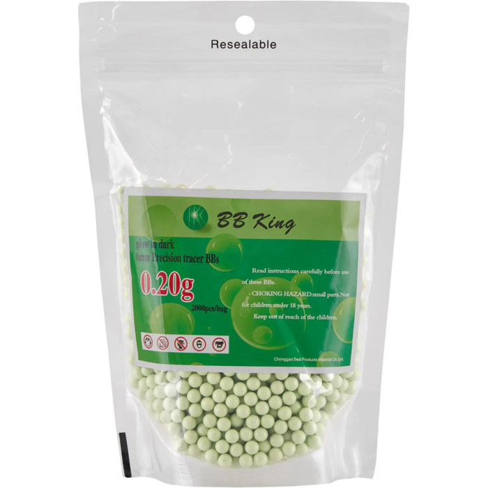 Страйкбольные шарики BB King Tracer, 6 мм 0.20g, 2000pcs/bag green  