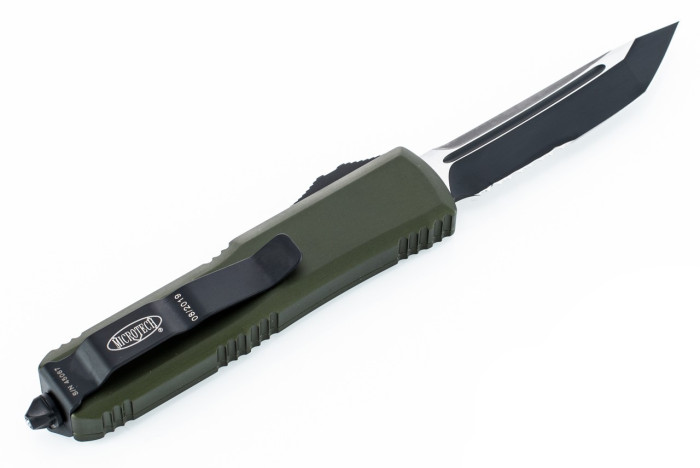Нож Microtech UTX-85 Tanto Point Black Blade полусеррейтор od green 233-2OD  