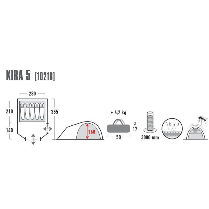 Палатка High Peak Kira 5 Dark Grey/Red  