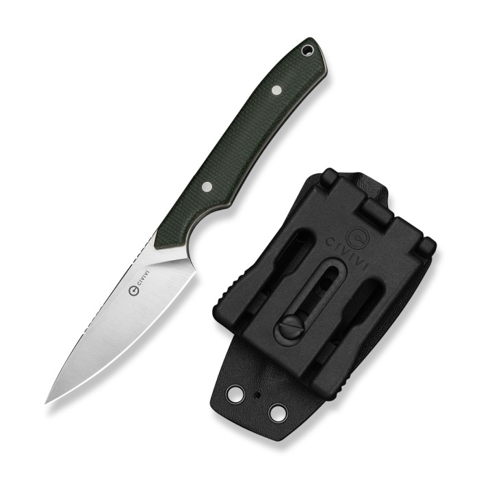 Нож фиксированный карманный Civivi High Grass Field Knife (7,4 см) 14C28N / Micarta зеленый с чехлом  